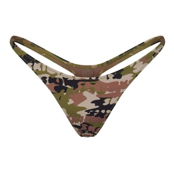 NWT SKIMS Recycled Logo Camo Green Brown Bikini Swim Thong Bottom - Picture 5 of 7